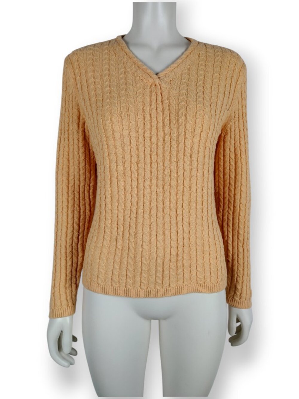 Vintage 1990s Talbots Orange Cotton Blend Cable Knit Fitted Sweater Size S